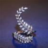 Graceful Leaves Both End of Open Ring 925 Sterling Silver Girl Cocktail Party Rings Shine Crystal Zircon Fashion Women Jewelry