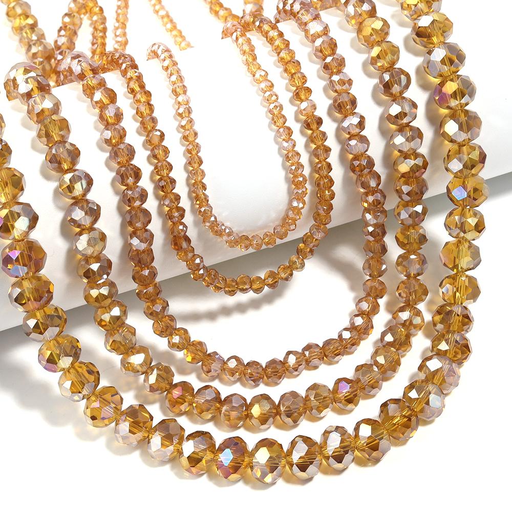 3/4/6/8/10mm Faceted Crystal Beads Gold Brown AB Glass Loose Beads For DIY Jewelry Making Handmade Bracelet Necklace Accessories