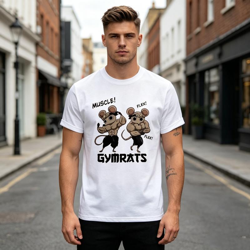 Comfortable Cotton T Shirt with Cool Gym Rats Print Funny Fitness Graphic Tee for Daily Wear and Gym Outings