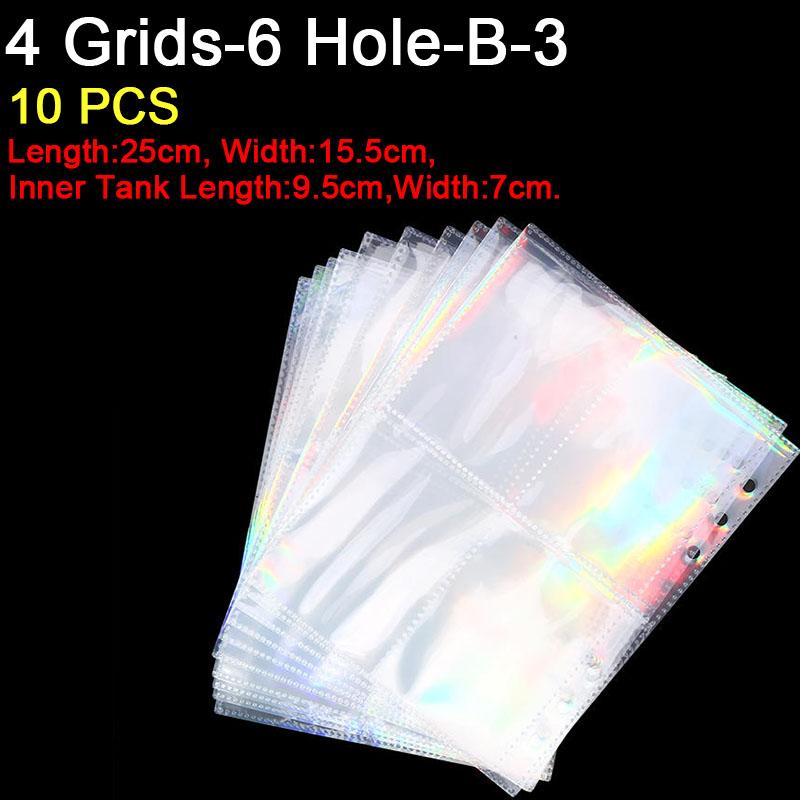 10PCS Inner Page Photocard Binder Multi-Pockets Kpop Sleeves Photo Album Page Idol Photo Card Protector Book 1/4 Grids 3/6 Holes