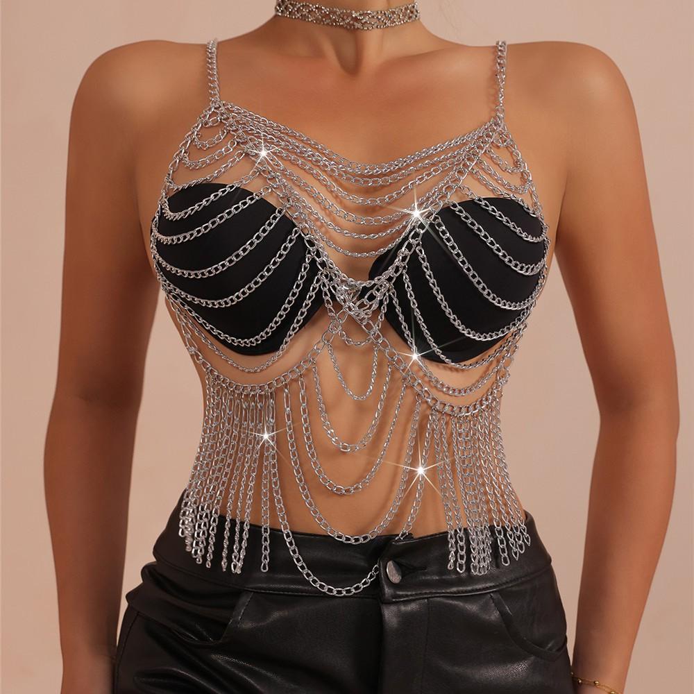 L6785 European And American Vest Handmade Chain Multi-Layer Alloy Pendant Top Small Vest Body Chain Chest Chain