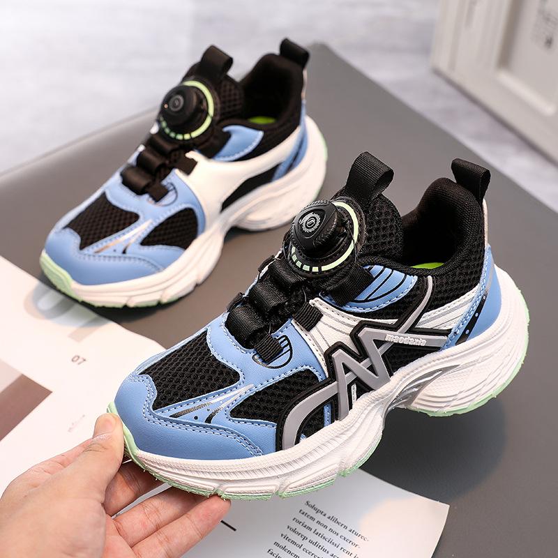 Children's Rotating Button Sneakers 2025 Spring and Summer New Double Mesh Breathable Girls' Dad Shoes Boys' Lightweight Running Shoes