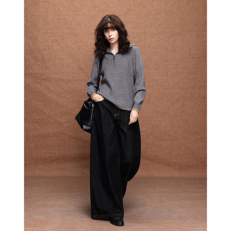 Women's Hooded Half-Zip Color Block Knit Sweater