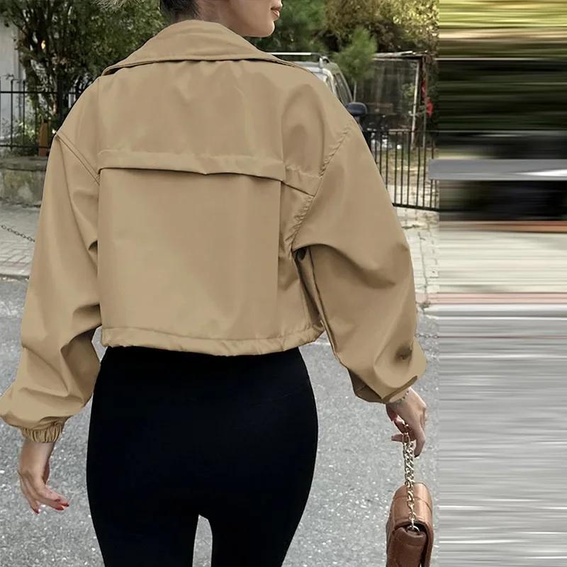 Cappotto Corto da Donna Casual con Coulisse, Monopetto, con Zip, Manica Lunga, Giacca da Donna Autunnale, Cappotti da Strada per Signora