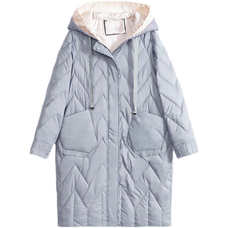 Down Jacket Women's Winter Medium and Long White Duck Down Over the Knee Fashion Thin Coat