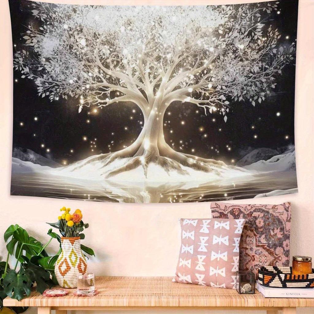 Enchanted Tree Tapestry Glowing Night Scene Wall Art for Bedroom or Living Room Large Decorative HangingAdd Mystical Ambiance