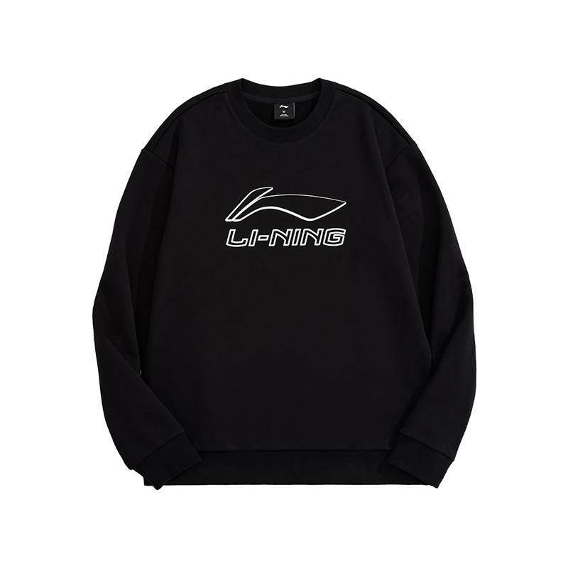 Li Ning Casual Sports Fleece Loose Crew Neck Logo Sweatshirt Men Sweatshirt Black AWDUH43-1