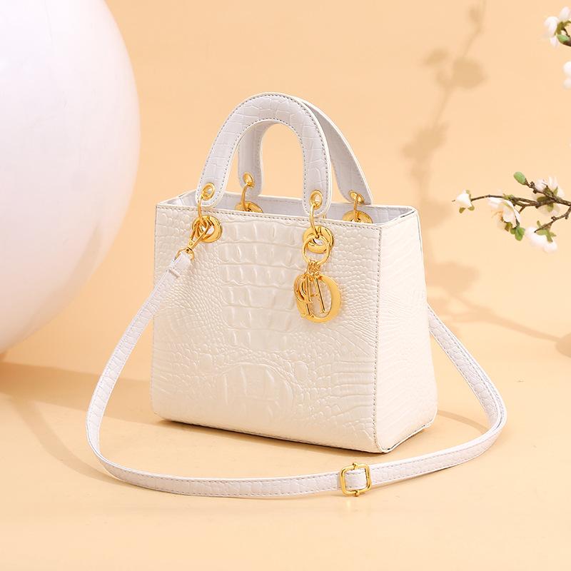 Schoolbag Women's White Premium Crocodile Pattern Bag Temperament Princess Diana New Trendy Fashion Foreign Style Portable Shoulder Oblique Span Bag