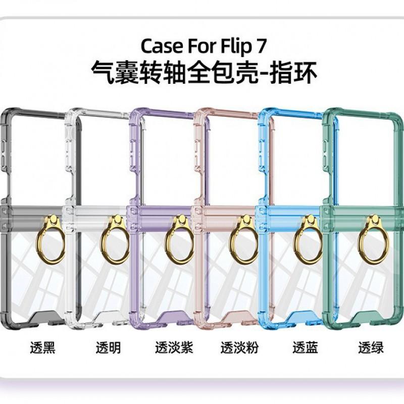 Transparent Shockproof Phone Case With Air Cushion Hinge Ring Stand Galaxy Z Flip7 Flip6 Flip5
