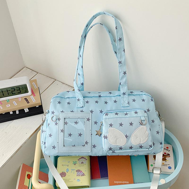 Kawaii Starry Sky Ita Bag Large Capacity Japanese Anime Shoulder Bag With Clear Display Window Cute Angel Wing Crossbody Handbag