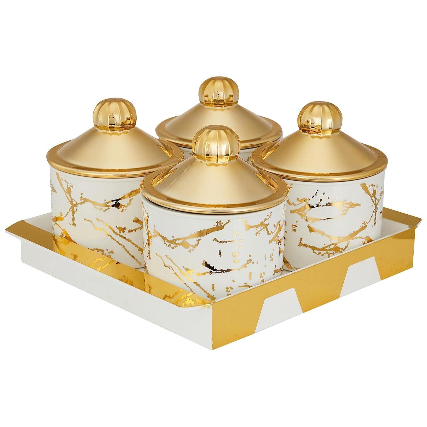 

Герметичный набор контейнеров для сухофруктов с крышкой и сервировочным подносом, герметичный пластиковый набор для хранения 500 мл | Набор из 4 штук, Белый