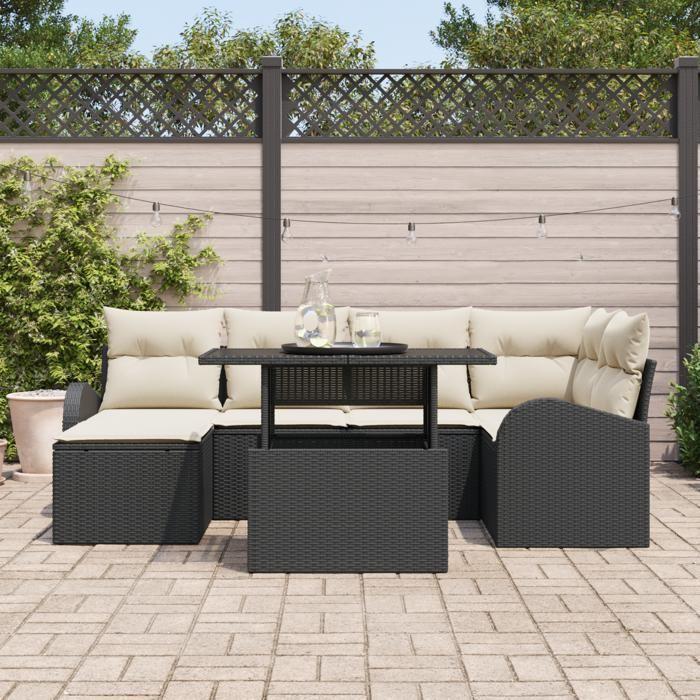 VidaXL Ensemble de canapé de jardin 7 pièces avec coussins noir poly rattan 3348673