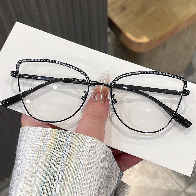 Rhinestone Decoration Women Eyeglasses Cat Eye Shape Anti Blue Light Glasses Frame High Quality Eyeglass Frames for Women