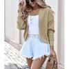 Ladies Casual Wrap Shoulder Autumn Winter New Style Outerwear Sweater Short Jacket Pure Color Open Cardigan Top