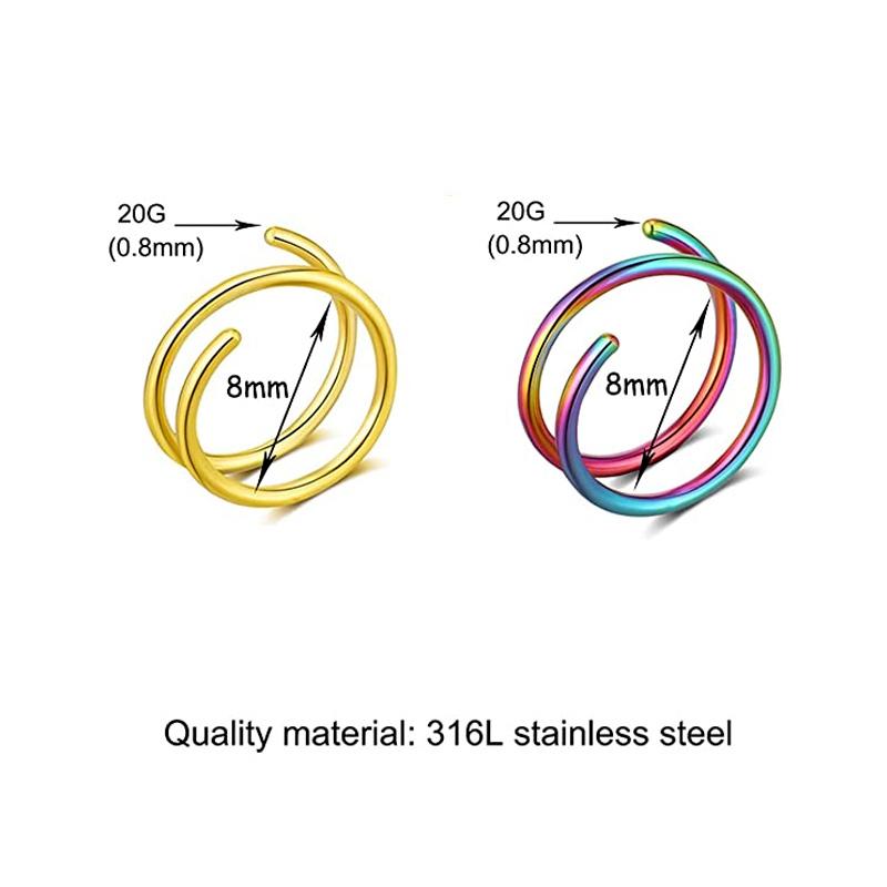 5/1pcs Stainless Steel Double Nose Hoop Ring Silver Color Spiral Nose Hoop Set for Women Men Nostril Piercing Jewelry