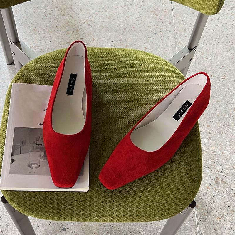 Fashion 2025 New Fashion Flock Women Flats Slip On Shoes Luxury Soft Female Shallow Footwear Square Toe Ladies Flats With Shoes
