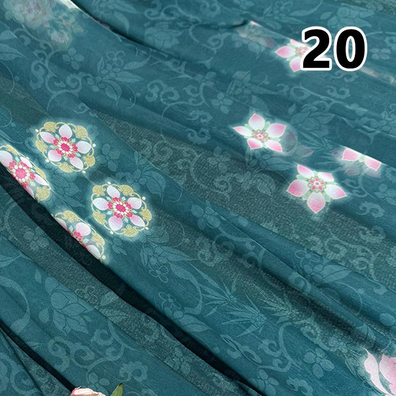 50x150cm Green Chiffon Fabric with Flower Print for DIY Ancient Style Hanfu Dress Shirts Doll Sewing Summer Organza Tulle