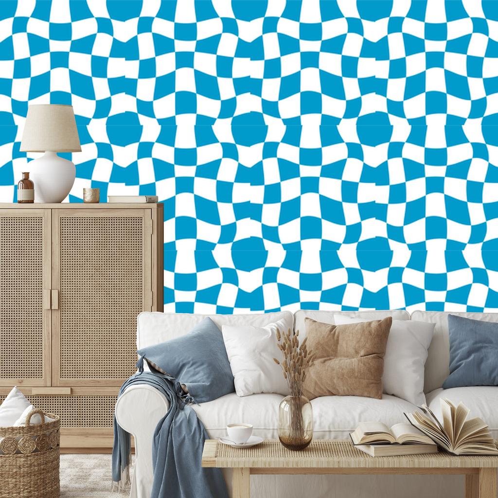 Wallpaper Casual checkerboard turquoise, white and celadon 50x1000