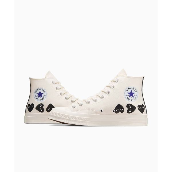 Comme Des Garçons PLAY X Converse Chuck 70 High Multi Heart - Milk Black Unisex Sneakers Cream Egret A08148C