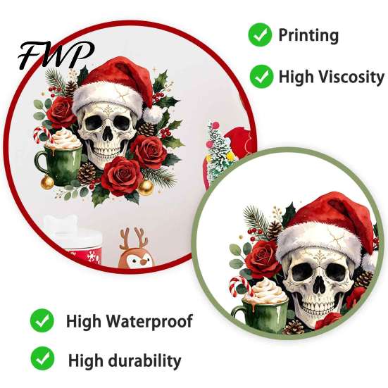 Holiday Window Clings for Glass Christmas Skull Wall Decal, Removable PVC Sticker with Santa Hat Rose Party Decor Design, Dark Bedroom Living