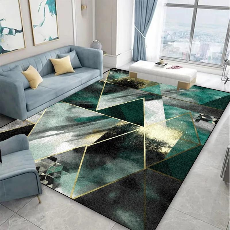 Geometric Green Decorative Rug for Living Room Large Area Home Sofa Side Coffee Tables Mat Washable Modern Bedroom Carpet