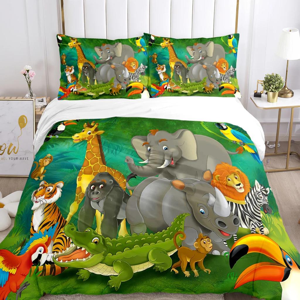 Jungle Animal Comfortable Duvet Quilt Cover Pillowcase Bedding Set Children Bedroom Decoration Home Textile