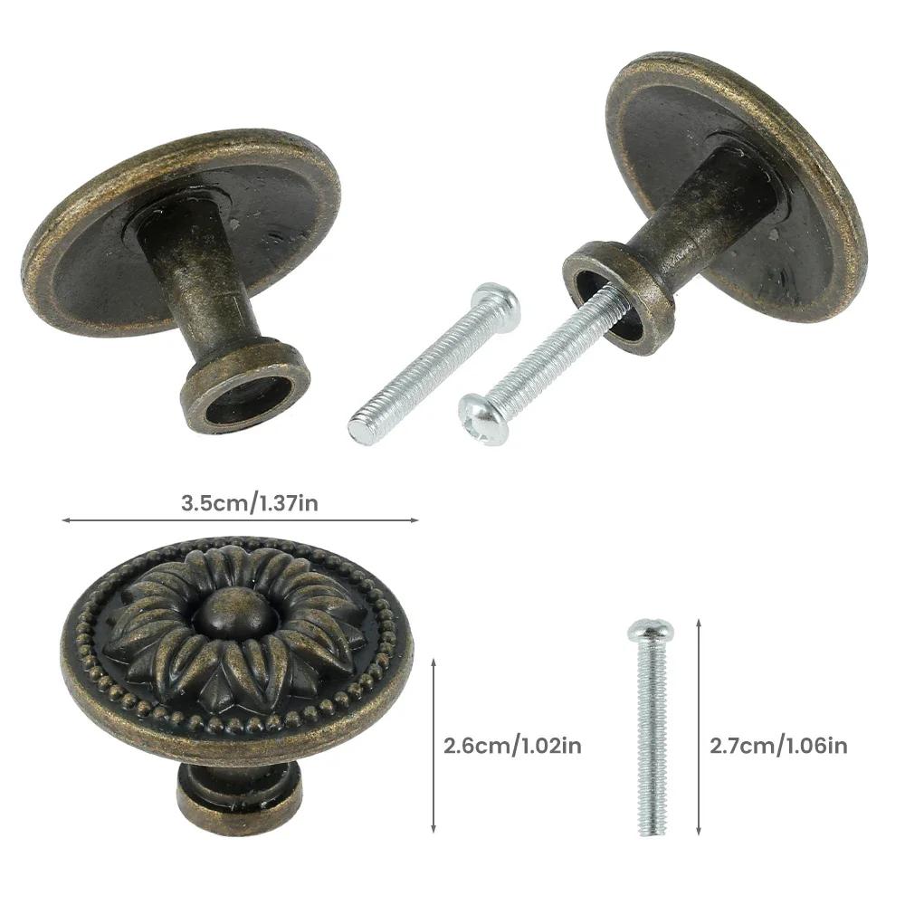 6Pcs Vintage Cabinet Knobs Set Antique Bronze Cupboard Door Pull Knob Round Zinc Alloy Dresser Knob Furniture Handle Pulls