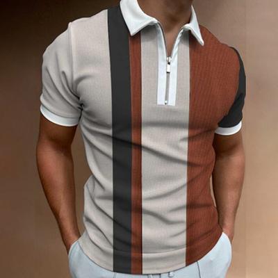 3D Striped Men's Casual Zipper Short-sleeved T-shirt POLO Shirt