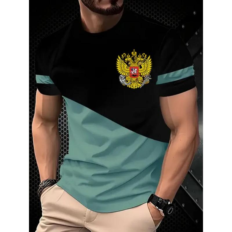 Summer New Men's Contrasting Color Splicing Short-sleeved Top Trendy Fashion Urban Street Casual T-shirt