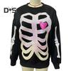 Women Sweatshirt Skeleton Pattern Round Neck Sequin Decor Long Sleeves Loose Elastic Cuffs Pullover Sport Daily Wear Fall Spring Top