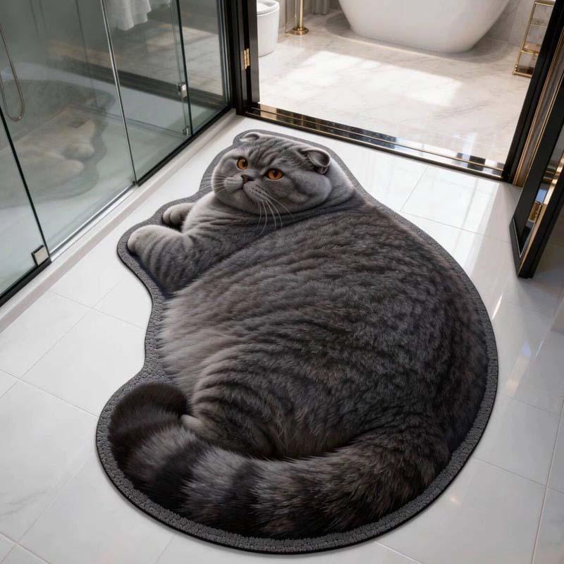 Tappetino da Bagno in Terra Diatomacea a Forma di Gatto Cartone Animato, Assorbente Acqua Antiscivolo Resistente all'Usura Zerbino per Bagno Ingresso WC