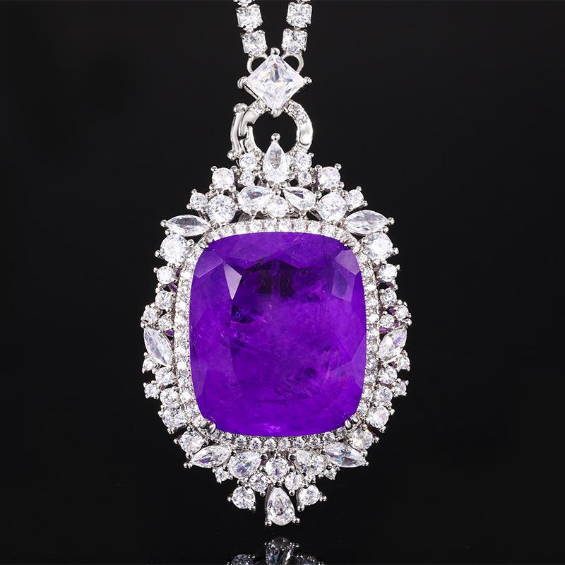 Jewelry Copper Bottom Gold-Plated Simulation Orange Red Zirconium Color Treasure Fat Square Pendant Necklace * 23