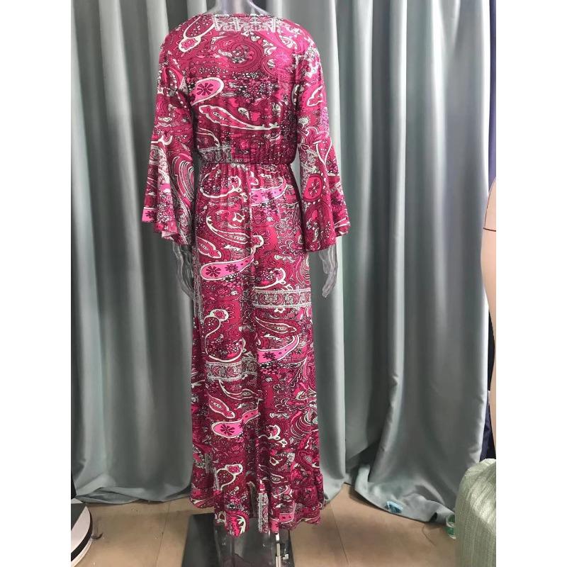 Abito Bohemian da Donna Estate Manica a Svaso Stampa Floreale Scollo a V Ampio Abiti da Donna Elegante Linea ad A Vita Alta Abito da Donna per Vacanze al Mare