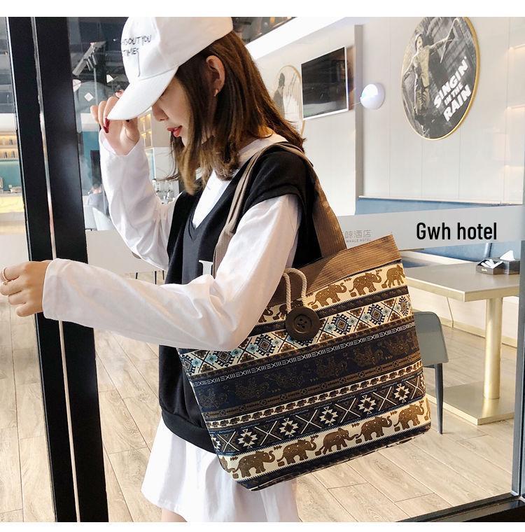 Ethnic Style Women's Large Capacity Canvas Tote Bag