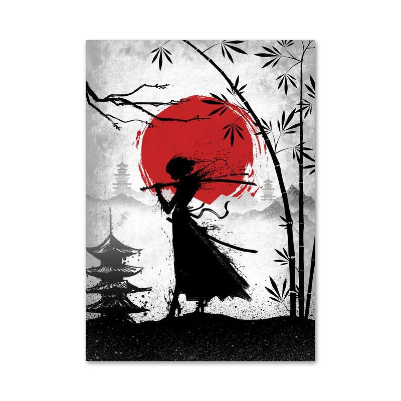 Retro Japanese Samurai Canvas Painting Abstract Warrior Panda And Geisha Poster and Prints Wall Art Pictures for Home Decoration