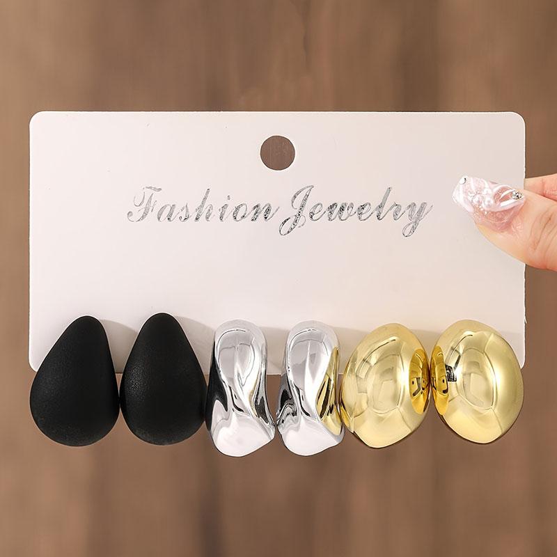 Vintage Multi Color Water Drop Stud Earrings Fashion Punk Smooth Metal Earrings Women's Trendy Party Jewelry