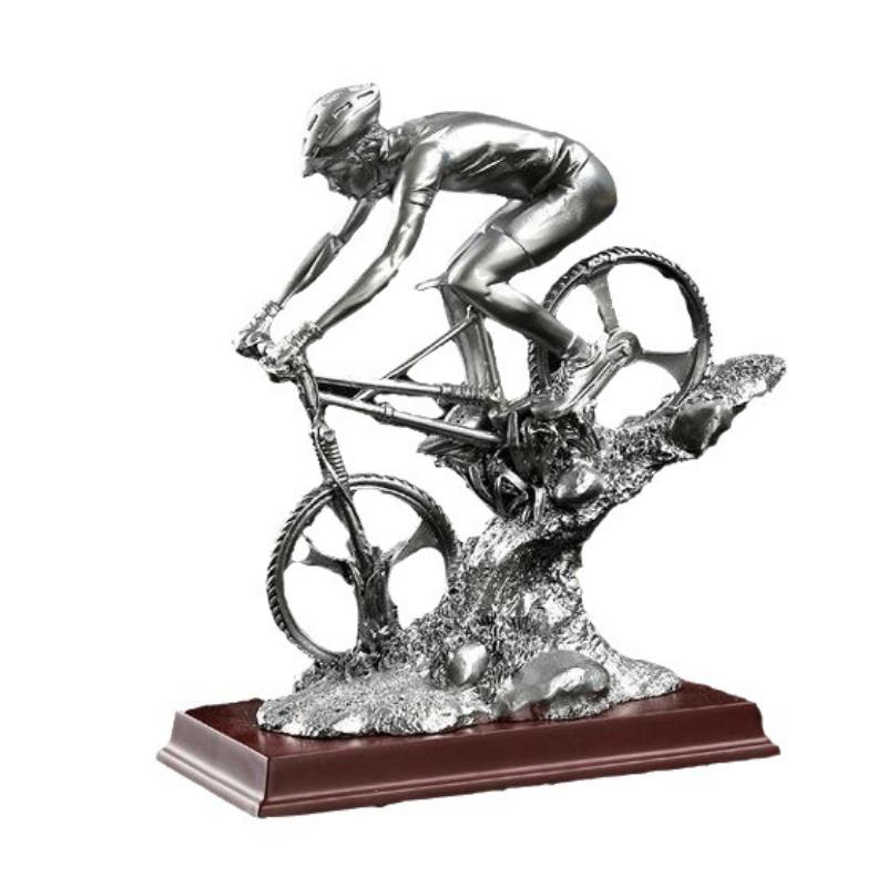Resin Handicrafts Realistic Figure Sculpture Mountain Bike Silver Sportsman Cycling Figurine Home Decoration Accessories