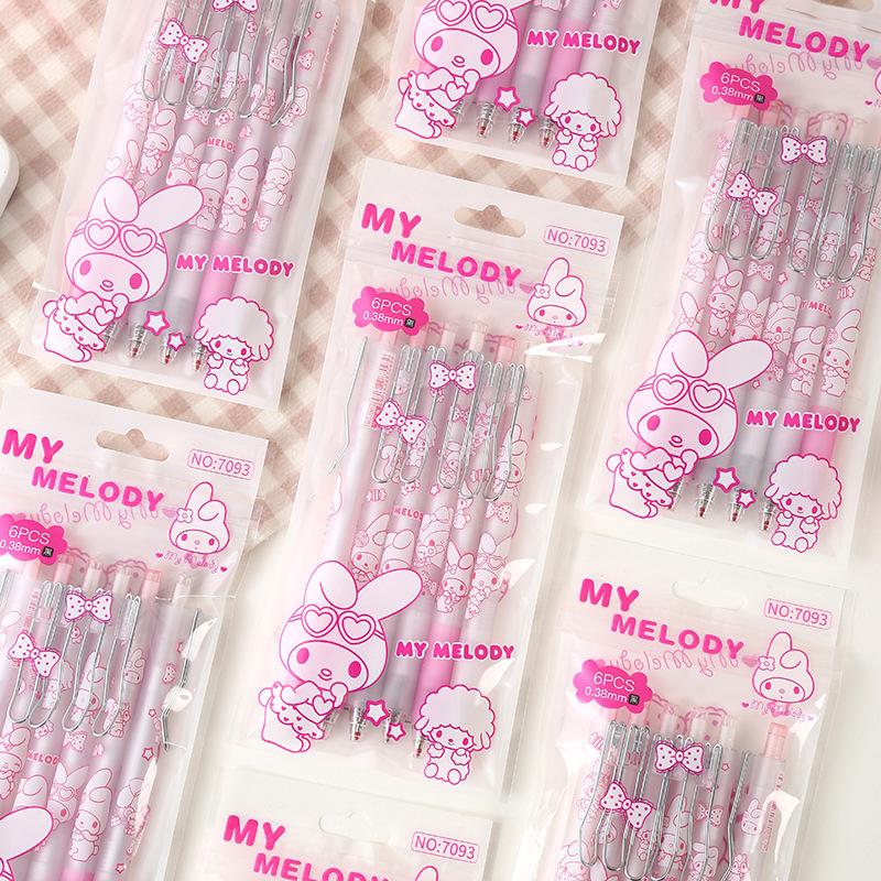 Back to school season 144pcs 0.5mm Cartoon Pink Rabbit Black push action pen, Cute Neutral Pen Stationery Exam Prize, Smooth writing office ,