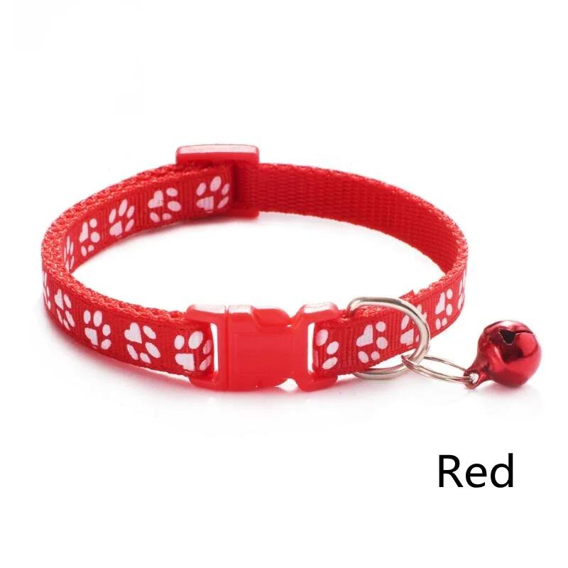 5pcs Adjustable Pet Collar With Bell Cartoon Footprint Colorful Puppy Cat Accessories Kitten Collar Safety Bell Ring Necklace