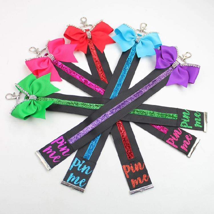 Pin Me Cheer Glitter Keychain with Bowknot Rhinestones Sports Accessories for Women Cheerleader Bag Backpack Pendant