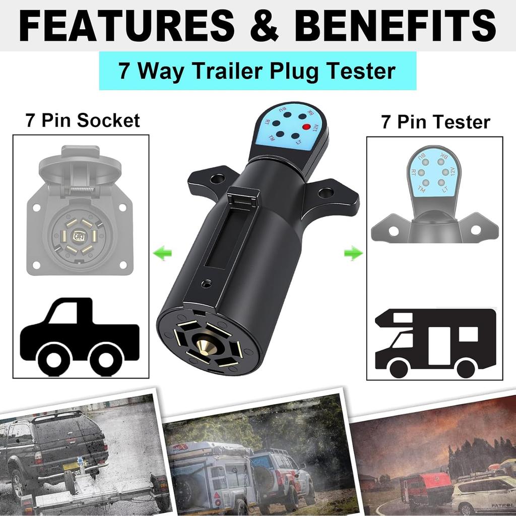 Trailer Light Tester 7 Pin Trailer Plug Tester, 7 Way Wiring Tester With LED Lights RV Connector Socket Circuit Tester