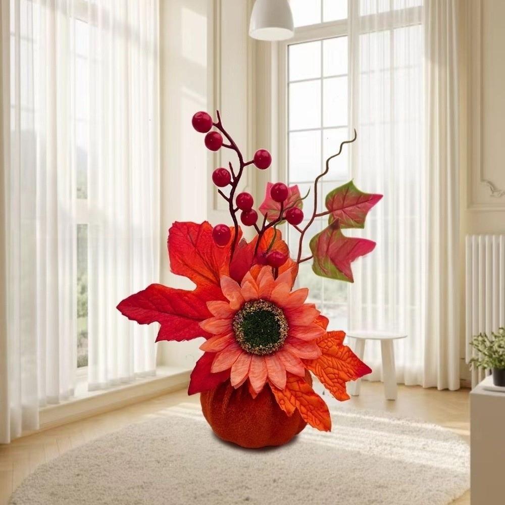 DIY Artificial Pumpkin Flower Bonsai Style Autumn Harvest Decoration Office Desktop