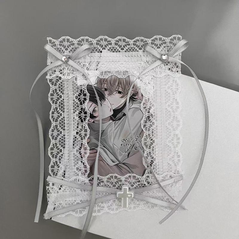 Kawaii Lace Bow Angel Wings Kpop Photocard Holder Sweet Photo Card Display Protector Idol Diy Photocard Sleeves Gifts