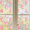 Tulip Flowers Window Clings Stained Glass Floral Window Privacy Film Pink Tulip Static Window Decals for Home Office Living Room
