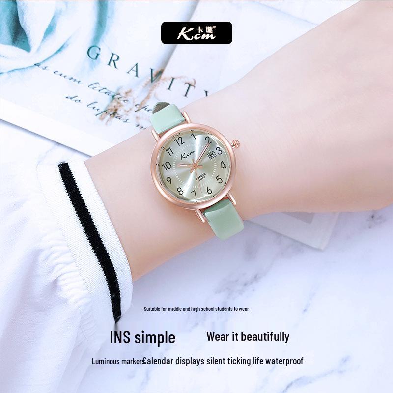 Simple Waterproof Quartz Watch for Girls: Luminous, Time & Calendar Display, Perfect for Primary To High School Students