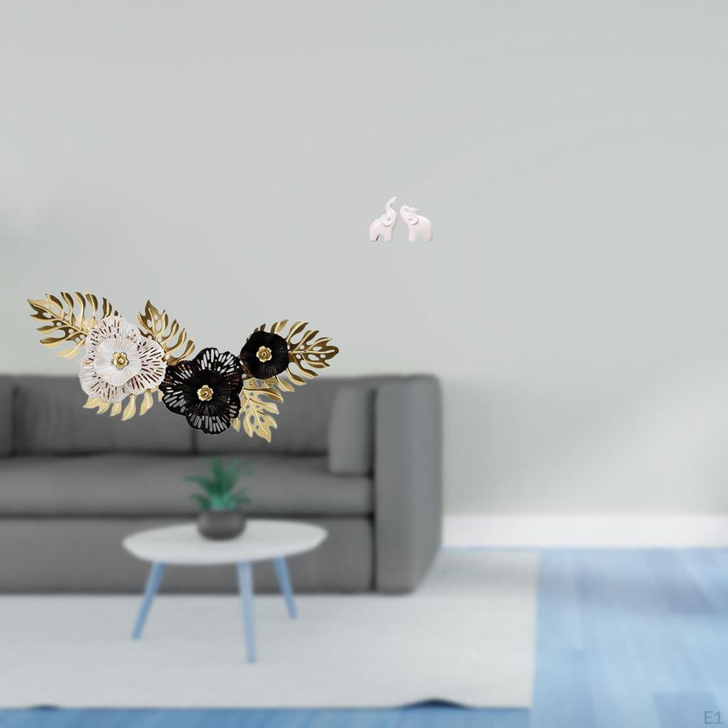 Nordic Metal Wall Art And Elephant Sculptures Decorative Flower Leaves Hanging Artwork Unique