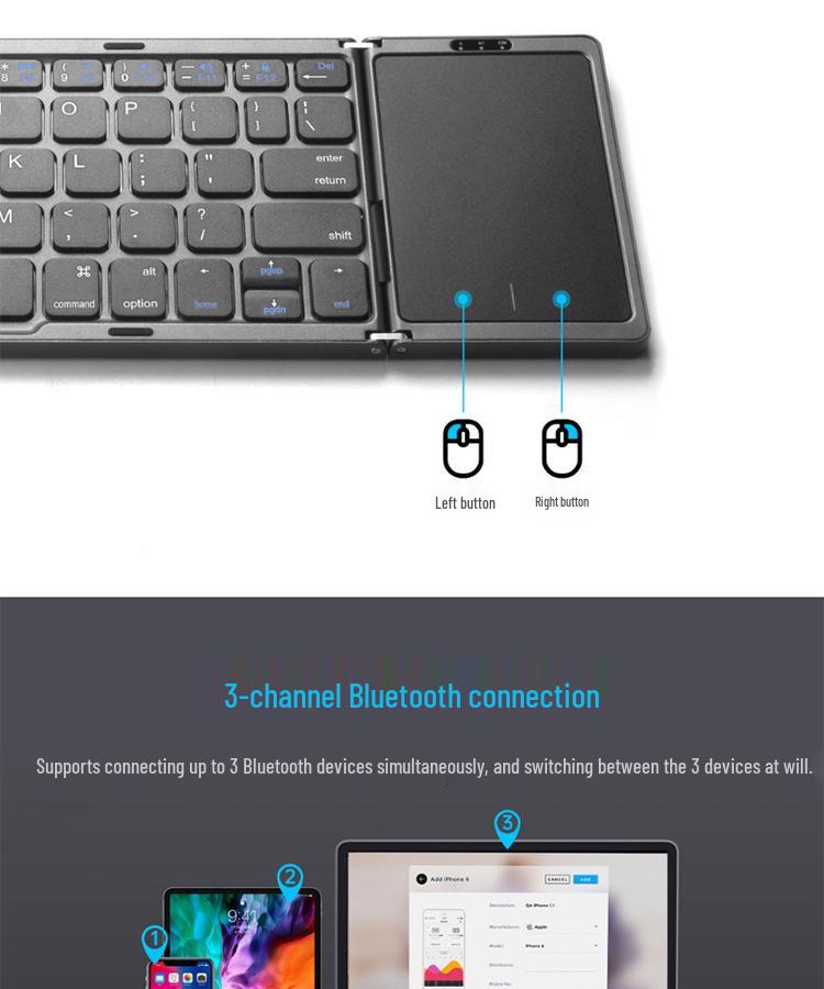 Ultra-Thin Bluetooth Tri-Fold Keyboard with Touchpad – Universal for Phone/Computer, Portable & Wireless
