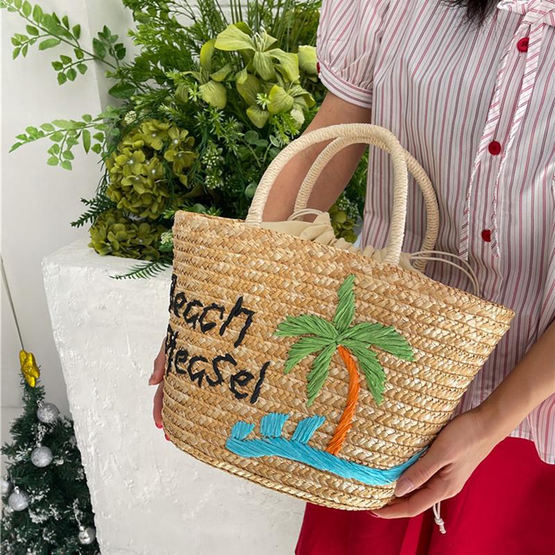 Yogodlns Spring/summer New Straw Fruit Embroidery String Casual Sweet Tote Bags Seaside Resort Atmosphere Shoulder Bags