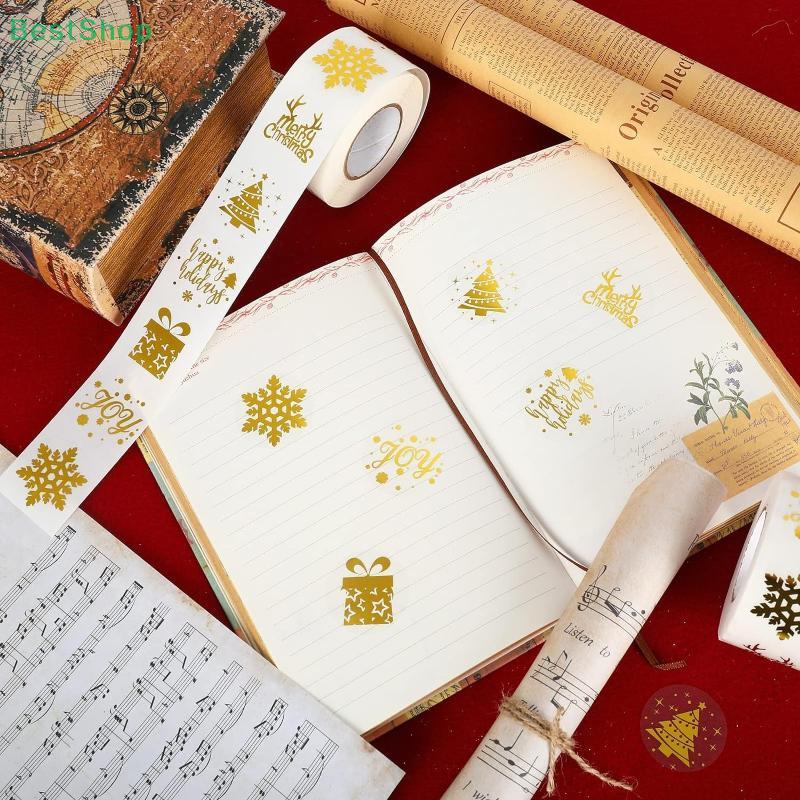 500Pcs/Roll Christmas Gold Foil Stickers Gift Wrapping Label Scrapbook Stationery Decals Round Christmas Snowman Stickers