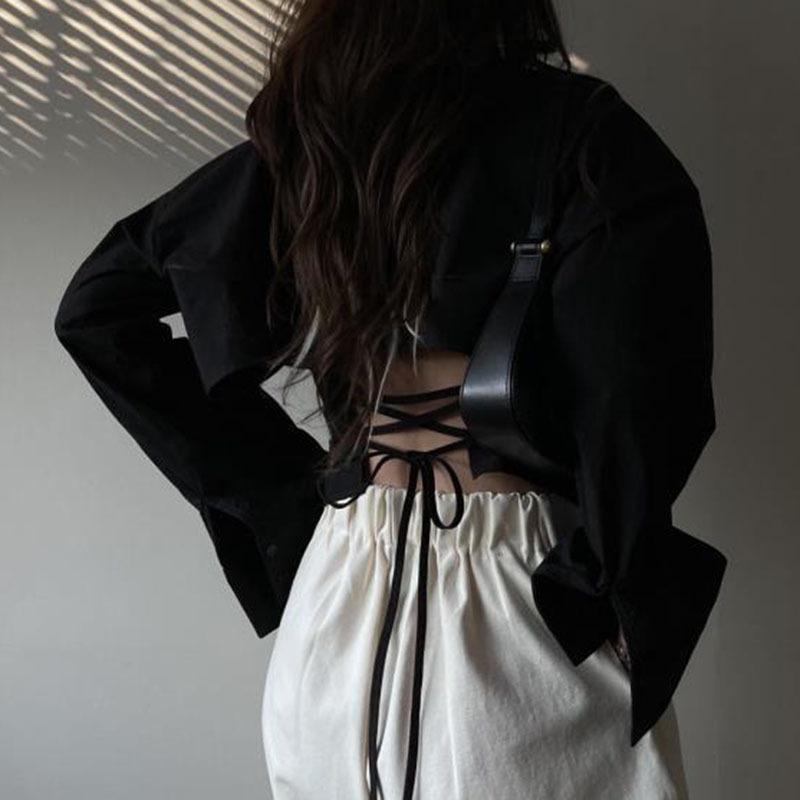 

Бинт Рубашка Топ-халтер Офисный Кэжуал Приталенный Шикарный Лацкан S чёрный